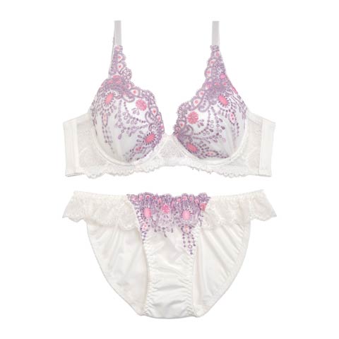 フェミニンダマスクレース育乳脇高ブラジャー&フルバックショーツ[プチプラ](ホワイト-A65/ショーツM)