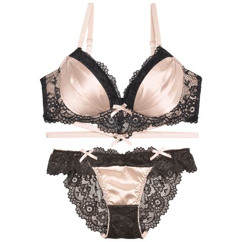 12/6再販!【GHサイズ】【三上悠亜着用】ラブリーサテンリボンコードブラジャー&バック透けフルバックショーツ[推し](シャンパンゴールド-G65/ショーツM)