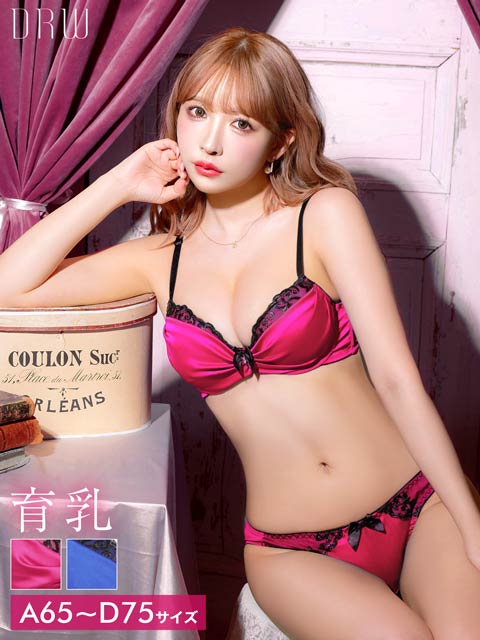 【三上悠亜着用】ビビットサテンエンブロイダリー育乳ブラジャー&フルバックショーツ [推し][人気]