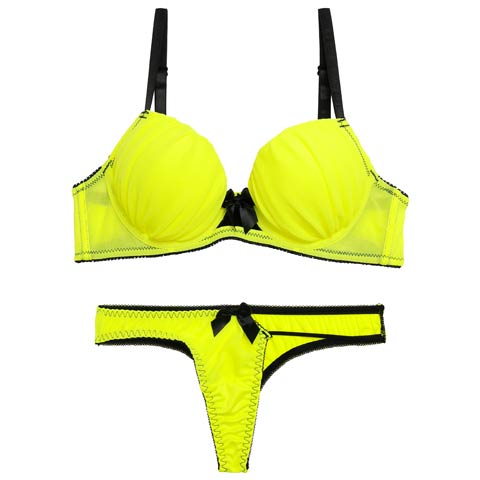 【Tバック】ギャザーシャインネオンブラジャー&Tバックショーツ[推し][人気](ライムグリーン-A65/ショーツM)