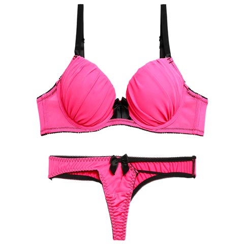 【EFサイズ】【Tバック】ギャザーシャインネオンブラジャー&Tバックショーツ[推し](ポップピンク-E65/ショーツM)