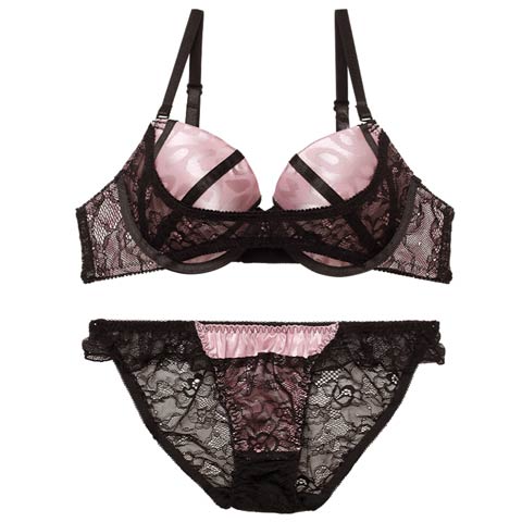 【EFサイズ】レオパードサテンライン育乳脇高ブラジャー&バック透けフルバックショーツ[推し](ピンク-E65/ショーツM)
