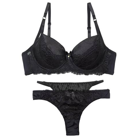 【EFサイズ】【Tバック】【かとゆり着用】ラグジュアリーサテンローズ育乳脇高ブラジャー&Tバックショーツ[推し](ブラック-E65/ショーツM)