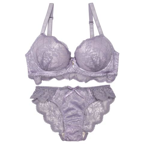 12/2再販!【GHサイズ】レーシィスカラップブラジャー&バック透けフルバックショーツ[推し](ラベンダー-G65/ショーツM)