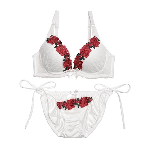 【三上悠亜ちゃん着用】ディープローズブラジャー&サイド紐フルバックショーツ[1250DRW](ホワイト-A70/ショーツM)