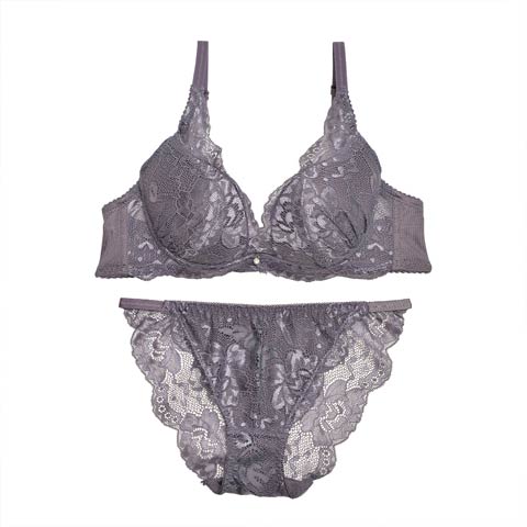【三上悠亜ちゃん着用】リッチディープレースブラジャー&バック透けフルバックショーツ[1250DRW](グレー-B65/ショーツM)
