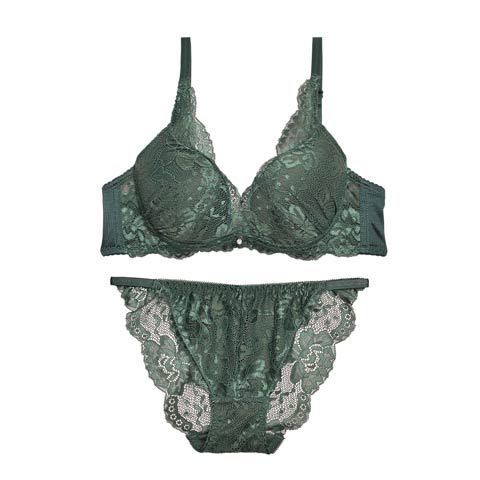 【三上悠亜ちゃん着用】リッチディープレースブラジャー&バック透けフルバックショーツ[1250DRW](モスグリーン-B65/ショーツM)