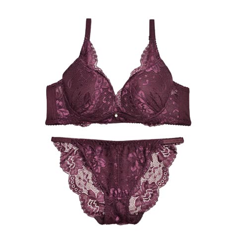 【三上悠亜ちゃん着用】リッチディープレースブラジャー&バック透けフルバックショーツ[1250DRW](ワインレッド-B65/ショーツM)