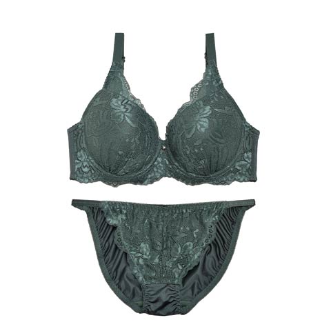 【三上悠亜ちゃん着用】【EFサイズ】リッチディープレースブラジャー&フルバックショーツ(モスグリーン-E70/ショーツM)