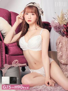 【GHサイズ】ガーリーリボンフラワーベールブラジャー&フルバックショーツ