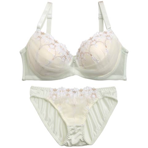 【EFサイズ】スイートチュールエンブロイダリーブラジャー&フルバックショーツ(ミント-E70/ショーツM)