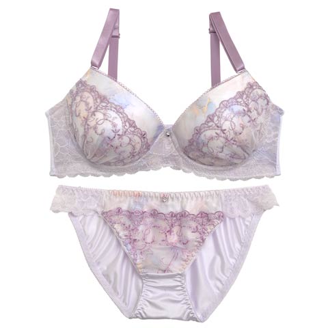 【EFサイズ】マーブルファンシーレースブラジャー&フルバックショーツ(パープル-E70/ショーツM)
