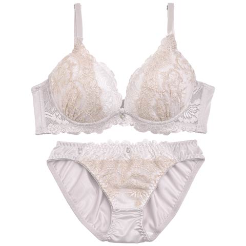 ペールメロウレース育乳脇高ブラジャー&フルバックショーツ(パープル-A70/ショーツM)