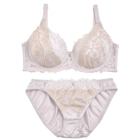 【EFサイズ】ペールメロウレース育乳脇高ブラジャー&フルバックショーツ(パープル-E70/ショーツM)