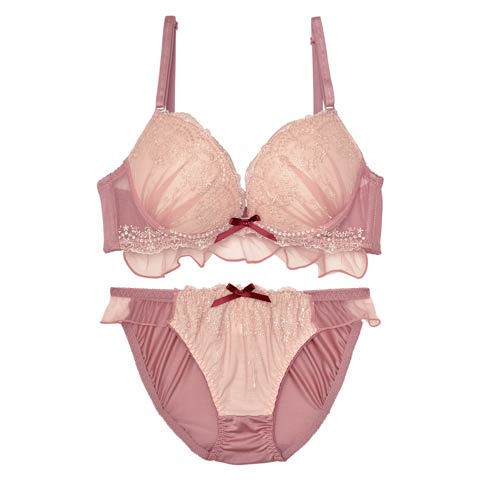 ドレッシーチュールフリルブラジャー&フルバックショーツ(ピンク-A70/ショーツM)