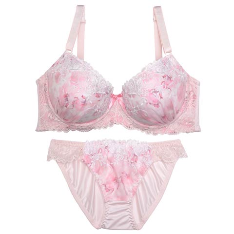 【GHサイズ】トゥインクルメルティフラワーブラジャー&フルバックショーツ(ピンク-G75/ショーツL)