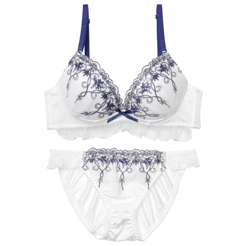 12/13再販!フリルチュールダマスクハートブラジャー&フルバックショーツ [推し][人気](ホワイト-A70/ショーツM)