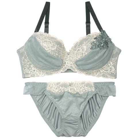 【EFサイズ】【三上悠亜着用】ボタニカルチュールレーシィブラジャー&フルバックショーツ[推し](モスグリーン-E70/ショーツM)