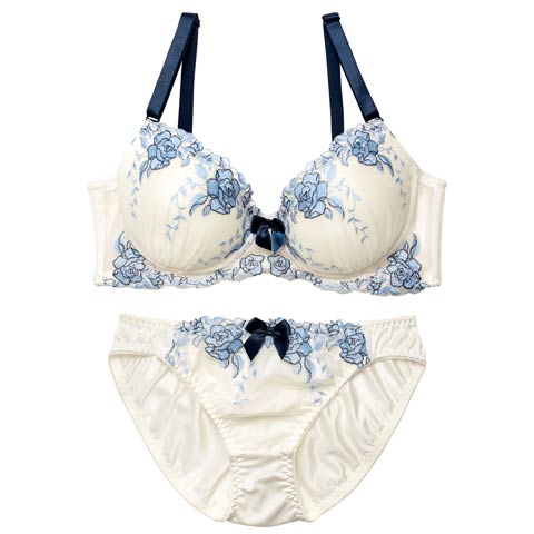 【EFサイズ】ノーブルパステルローズ育乳脇高ブラジャー&フルバックショーツ[推し][人気](クリーム-E70/ショーツM)