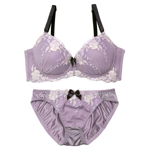 【EFサイズ】ノーブルパステルローズ育乳脇高ブラジャー&フルバックショーツ[推し][人気](パープル-E70/ショーツM)