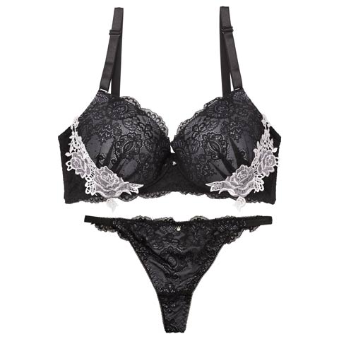 8/30再販!【EFサイズ】【Tバック】【三上悠亜着用】レーシィアンティークサイドローズ刺繍ブラジャー&バック透けTバックショーツ[推し](ブラック-E70/ショーツM)