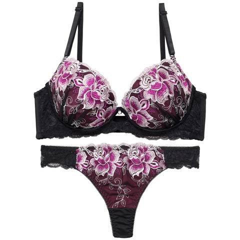 【Tバック】【三上悠亜着用】マーベラスレディフラワー育乳脇高ブラジャー&Tバックショーツ[推し][人気](ブラック-B65/ショーツM)