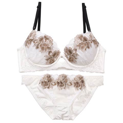 【EFサイズ】【三上悠亜着用】マーベラスレディフラワー育乳脇高ブラジャー&フルバックショーツ[推し](ホワイト-E70/ショーツM)