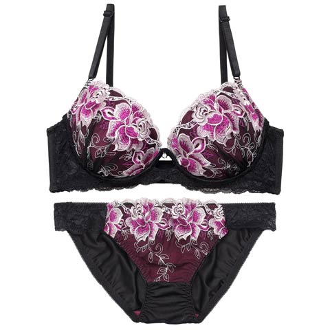 【EFサイズ】【三上悠亜着用】マーベラスレディフラワー育乳脇高ブラジャー&フルバックショーツ[推し](ブラック-E70/ショーツM)