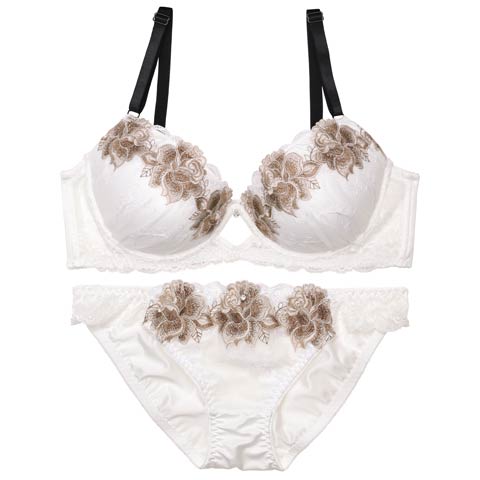 【GHサイズ】【三上悠亜着用】マーベラスレディフラワー育乳脇高ブラジャー&フルバックショーツ[推し](ホワイト-G75/ショーツL)