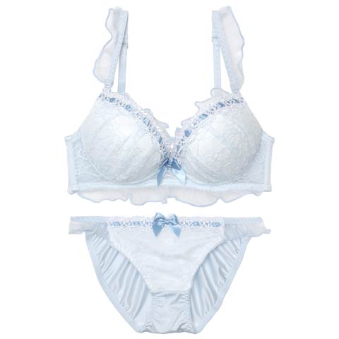 ミニョンフリルチュールブラジャー&フルバックショーツ[推し][人気](サックス-A70/ショーツM)