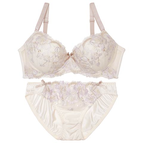 【EFサイズ】クラッシーフルブルーム育乳脇高ブラジャー&フルバックショーツ[推し](クリーム-E70/ショーツM)