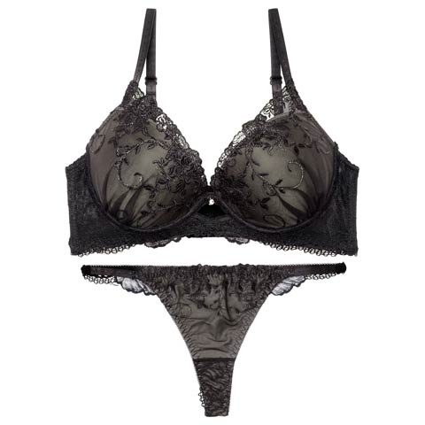 9/11再販!【Tバック】【三上悠亜着用】グリッターアイビーエンブロイダリー育乳脇高ブラジャー&バック透けTバックショーツ[推し][人気](カーキ-B65/ショーツM)