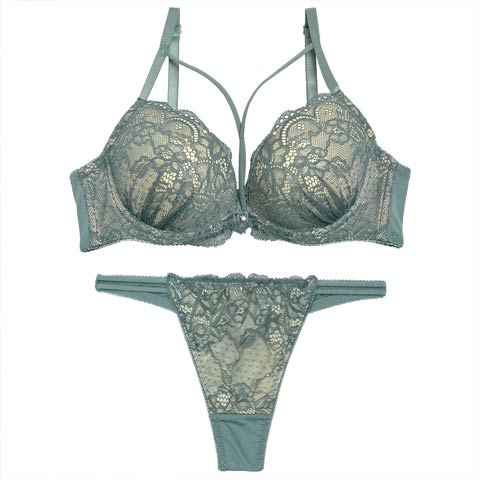 12/20再販!!【Tバック】ヌーディーレースコードブラジャー&Tバックショーツ[推し][人気](モスグリーン-F75/ショーツL)