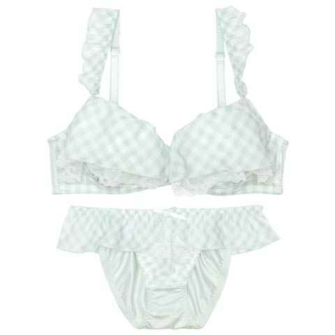 7/4新作!メルティギンガムフリルブラジャー&フルバックショーツ[推し][人気](ミント-A70/ショーツM)