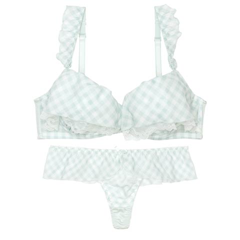 7/4新作!【Tバック】メルティギンガムフリルブラジャー&Tバックショーツ[推し][人気](ミント-A70/ショーツM)