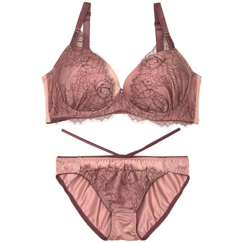 7/11新作!【EFサイズ】クラシックレーシーサテンブラジャー&フルバックショーツ[推し](ボルドー-E70/ショーツM)