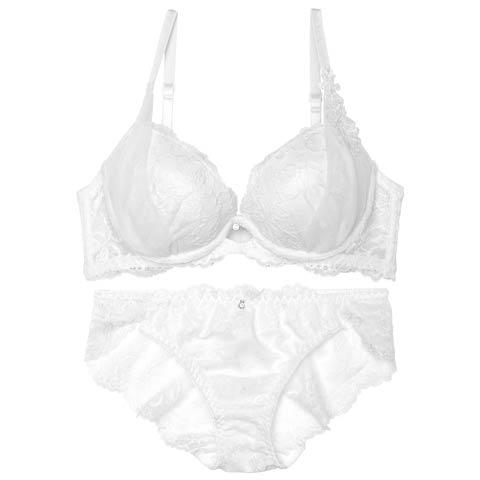 12/4再販!【かとゆり着用】シャルムチュールホールブラジャー&バック透けフルバックショーツ[推し][人気](ホワイト-B65/ショーツM)