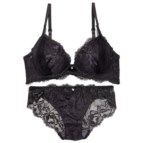 12/4再販!【かとゆり着用】シャルムチュールホールブラジャー&バック透けフルバックショーツ[推し][人気](ブラック-B65/ショーツM)