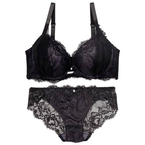 8/8新作!【EFサイズ】【かとゆり着用】シャルムチュールホールブラジャー&バック透けフルバックショーツ[推し](ブラック-E70/ショーツM)