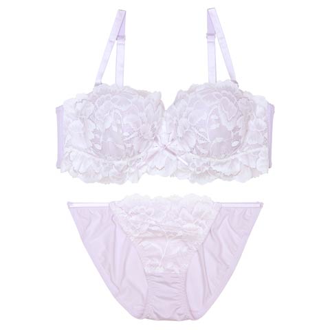 7/4新作!【EFサイズ】シュクレフリルレース育乳脇高ブラジャー&フルバックショーツ[推し](ラベンダー-E65/ショーツM)