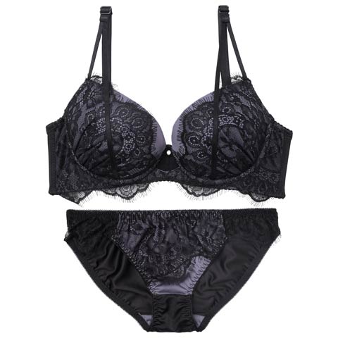 10/10新作!【三上悠亜着用】アイラッシュホールレース育乳脇高ブラジャー&フルバックショーツ[推し][人気](ブラック-A70/ショーツM)