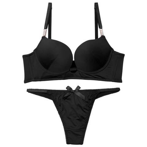 8/13新作!【Tバック】ワンカラージュエルチャーム育乳脇高ブラジャー&Tバックショーツ[推し][人気](ブラック-B65/ショーツM)