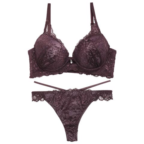 12/18再販!【EFサイズ】オールレースカットストリング育乳脇高ブラジャー&バック透けTバックショーツ[推し](ディープパープル-E70/ショーツM)