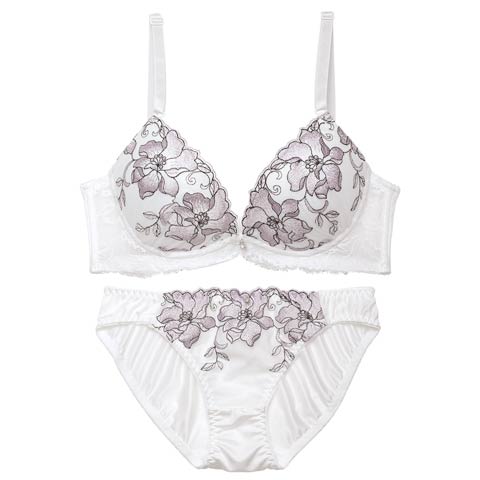 【EFサイズ】グレースリリーブルーム育乳脇高ブラジャー&フルバックショーツ[推し](ホワイト-E70/ショーツM)