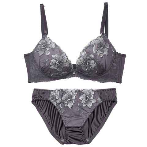 【EFサイズ】グレースリリーブルーム育乳脇高ブラジャー&フルバックショーツ[推し](グレー-E70/ショーツM)