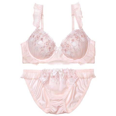 【EFサイズ】シャイニーフリルキャットブラジャー&フルバックショーツ[推し](ピンク-E70/ショーツM)