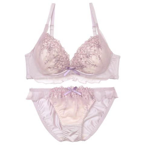 ロマンティックラメフリルブラジャー&フルバックショーツ[推し][人気](パープル-A70/ショーツM)