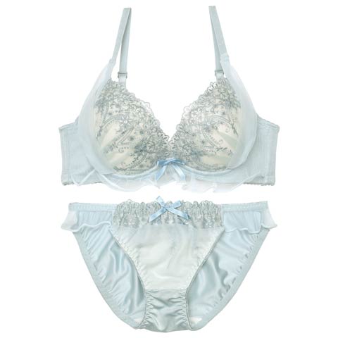 ロマンティックラメフリルブラジャー&フルバックショーツ[推し][人気](サックス-A70/ショーツM)