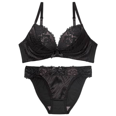 11/3新作!ゼブラジャガードサテンブラジャー&フルバックショーツ[推し][人気](ブラック-A70/ショーツM)