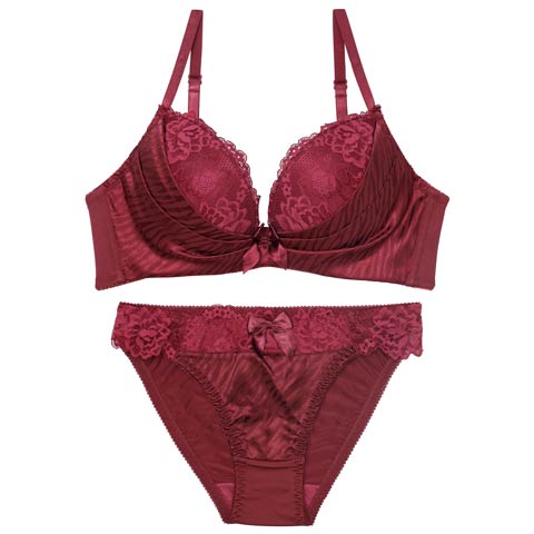 11/3新作!ゼブラジャガードサテンブラジャー&フルバックショーツ[推し][人気](ワインレッド-A70/ショーツM)